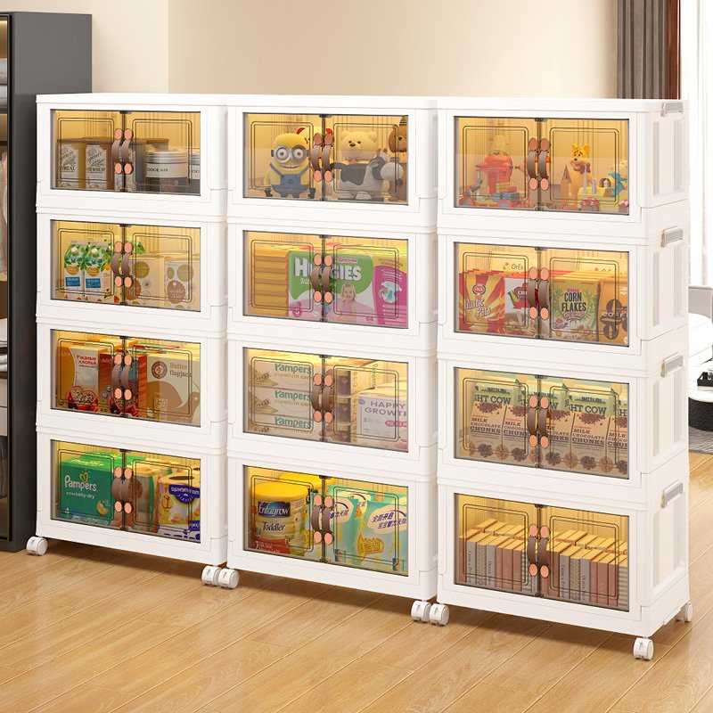 Foldable Plastic Storage Cabinet with Doors 2Tier Large Folding Stackable Storage box with Lids