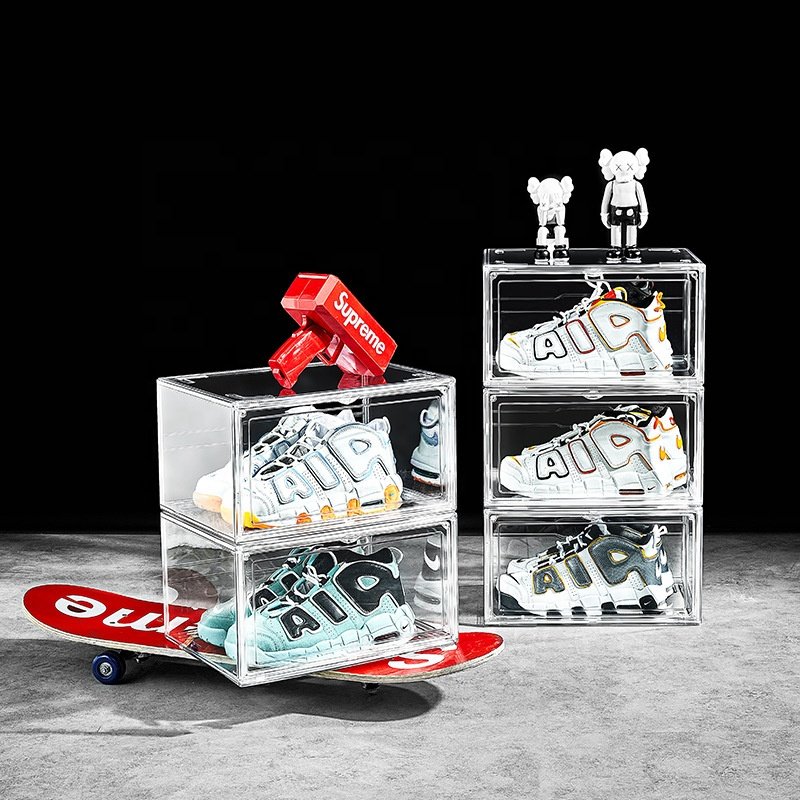 Clear Transparent Shoe Box Wholesale Stackable Giant Bag Storage Box Containers Front Magnetic Plastic Shoe Box