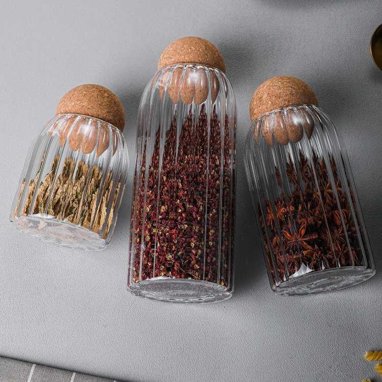500ml Glass Storage Container with cork ball lid Storage Container Jars for Coffee, Tea, Spice Multi-capacity storage jars