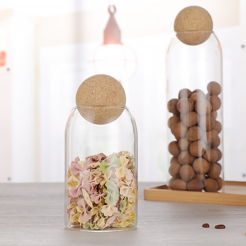 500ml Glass Storage Container with cork ball lid Storage Container Jars for Coffee, Tea, Spice Multi-capacity storage jars