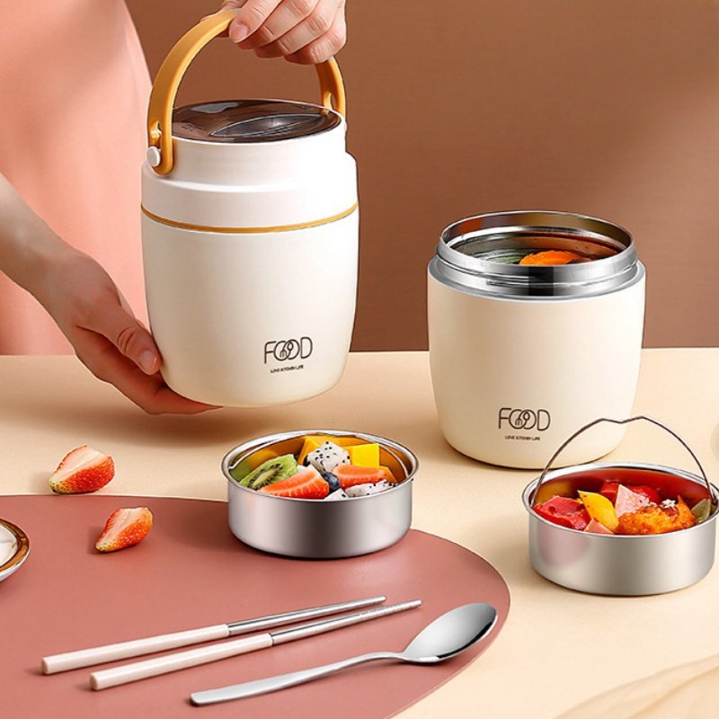 1L vacuum hot food flask food warmer insulated stainless steel double wall lunch box with spoon