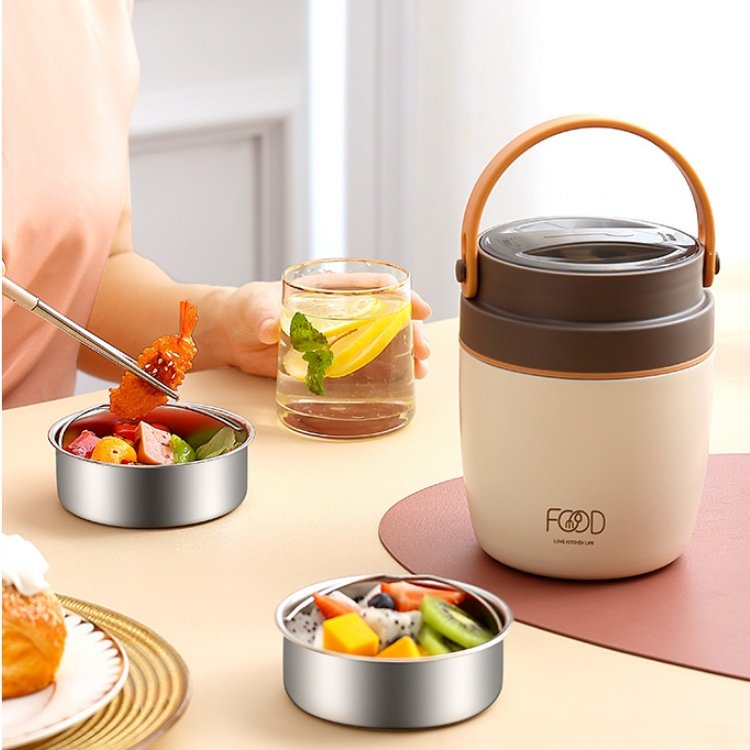 1L vacuum hot food flask food warmer insulated stainless steel double wall lunch box with spoon