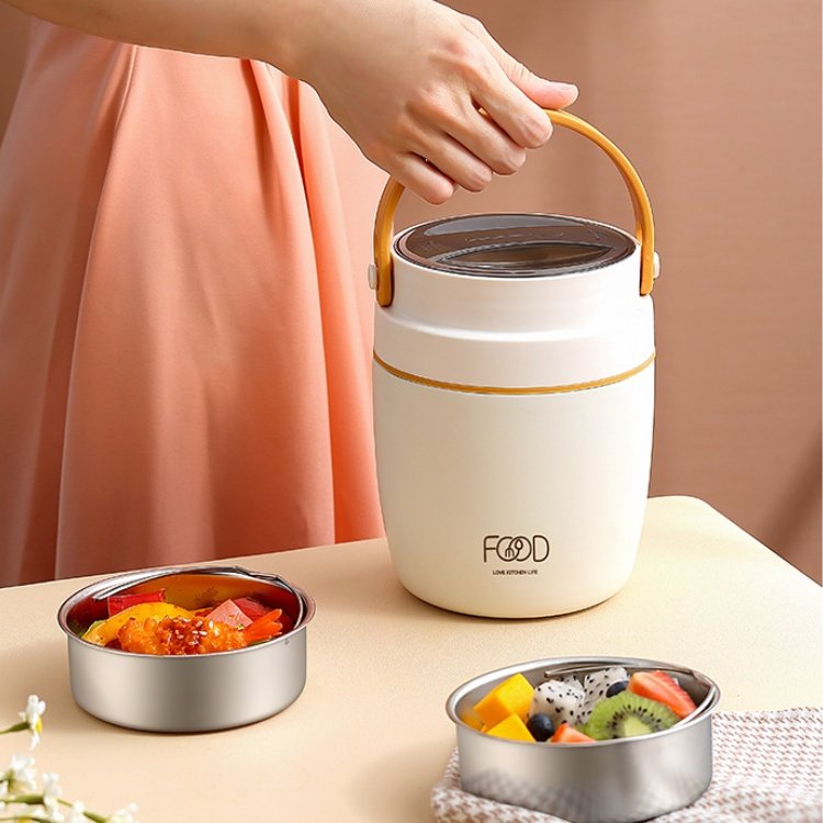 1L vacuum hot food flask food warmer insulated stainless steel double wall lunch box with spoon