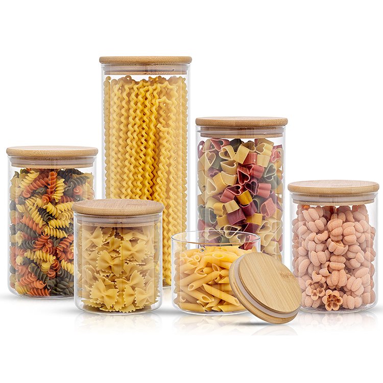 Modern Home Kitchen Food Storage Container Glass Spice Jar Borosilicate Glass Storage Jar with Bamboo Lid for Party Use