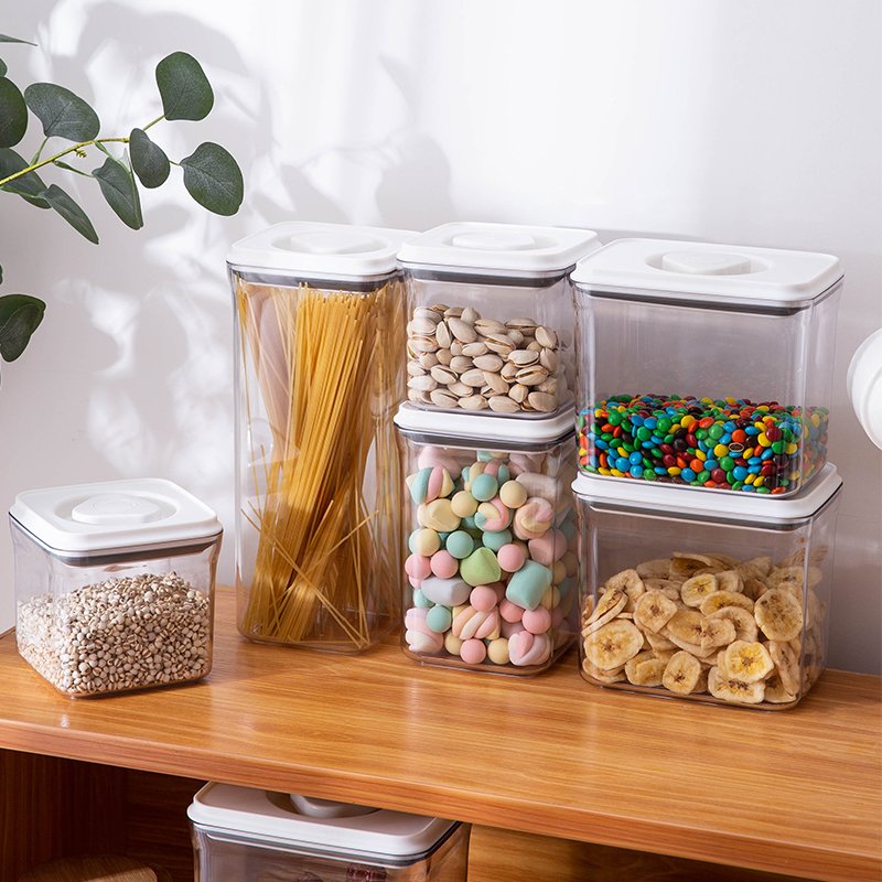 7 Pcs Airtight Knob With Lid Cereal Transparent Nuts Stackable Dry Food Bins Dried Fruit Boxsealed Jar Food Storage Container
