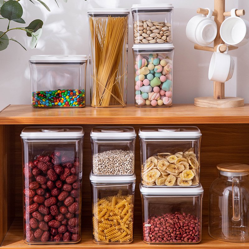 7 Pcs Airtight Knob With Lid Cereal Transparent Nuts Stackable Dry Food Bins Dried Fruit Boxsealed Jar Food Storage Container