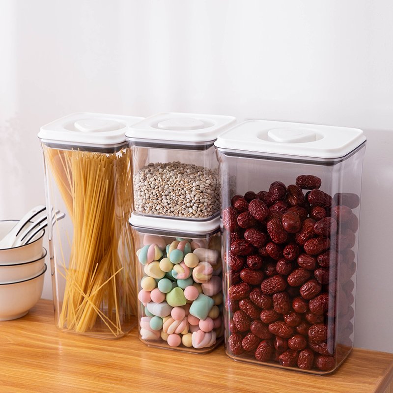 7 Pcs Airtight Knob With Lid Cereal Transparent Nuts Stackable Dry Food Bins Dried Fruit Boxsealed Jar Food Storage Container