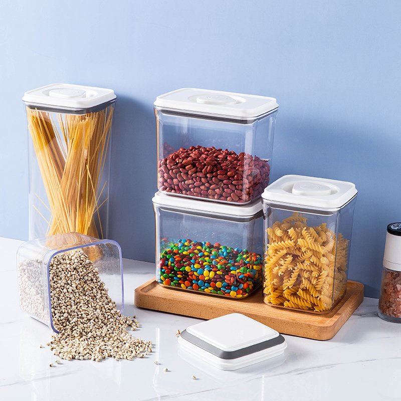 7 Pcs Airtight Knob With Lid Cereal Transparent Nuts Stackable Dry Food Bins Dried Fruit Boxsealed Jar Food Storage Container
