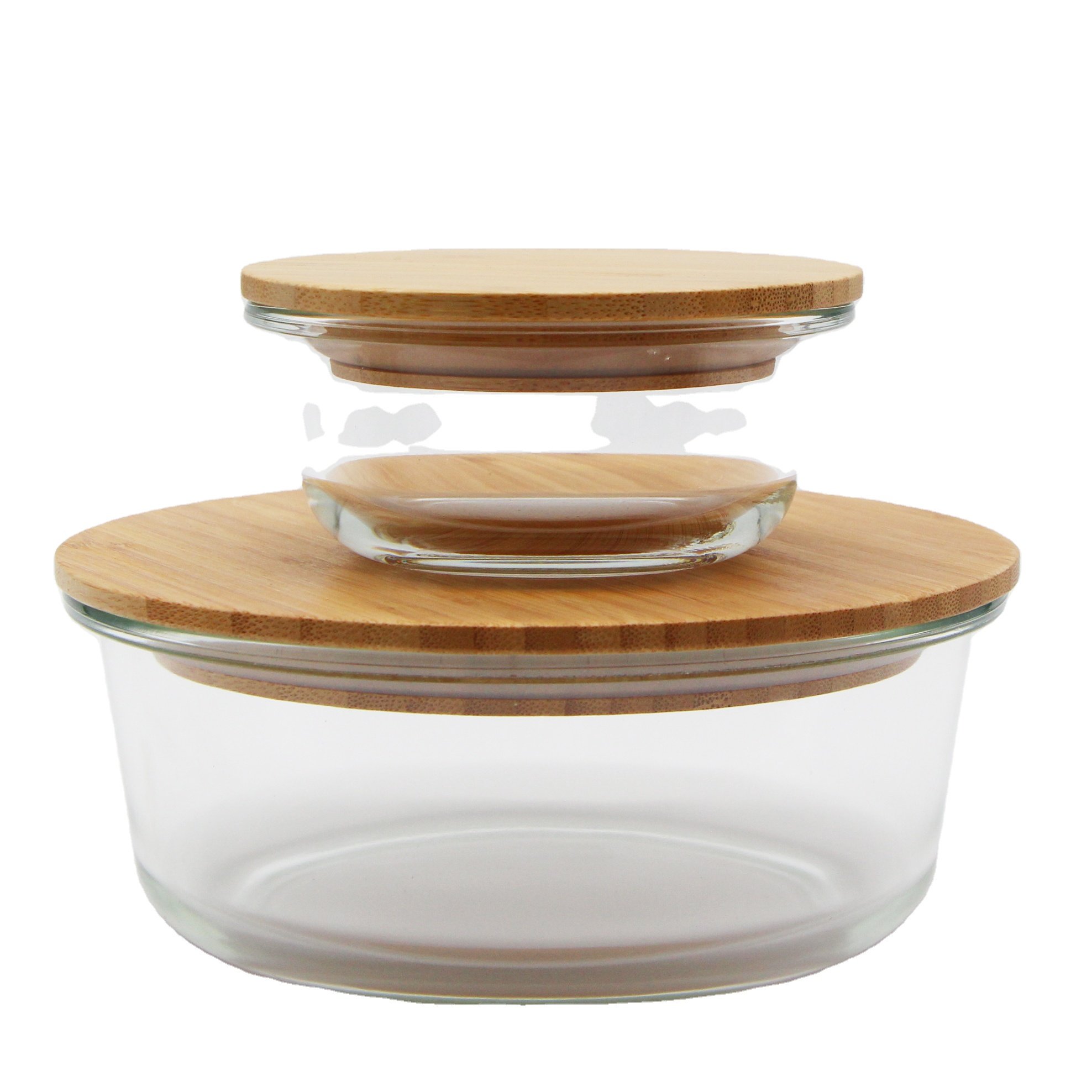 Factory sale Glass Food Prep Containers glasses storage container with bamboo Lids