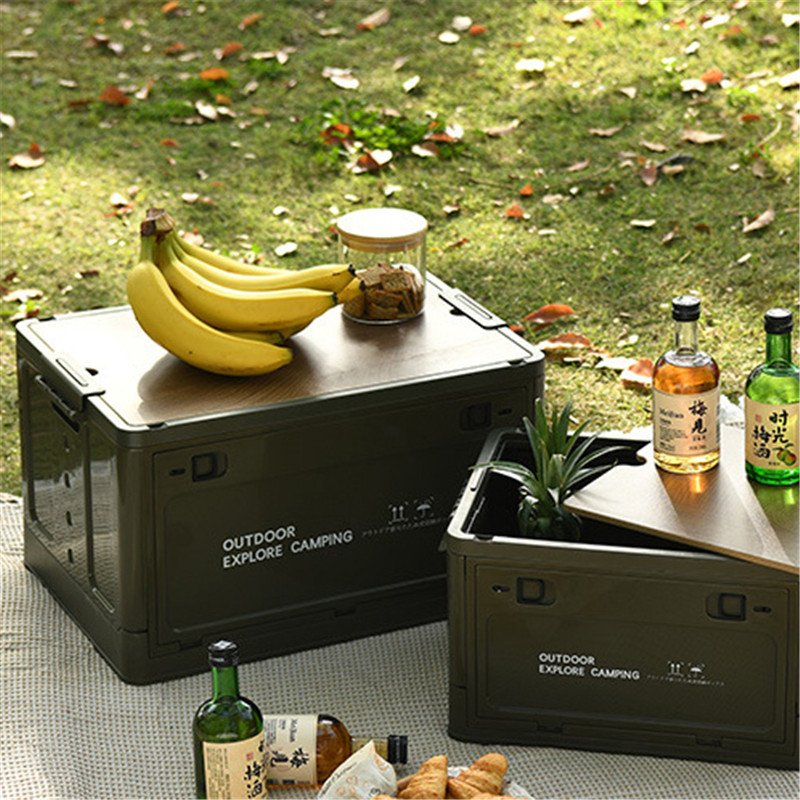 Bafuluo Multifunctional Portable Foldable Camping Storage Box with Wooden Cover for Outdoor Travel Storage KOREAN Plastic Box
