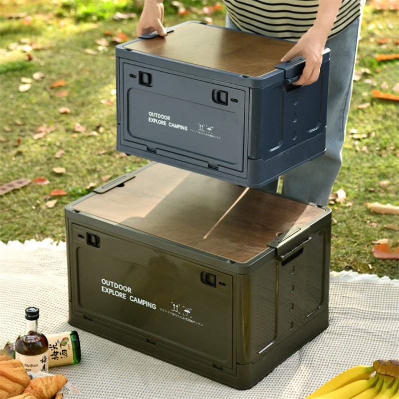 Bafuluo Multifunctional Portable Foldable Camping Storage Box with Wooden Cover for Outdoor Travel Storage KOREAN Plastic Box