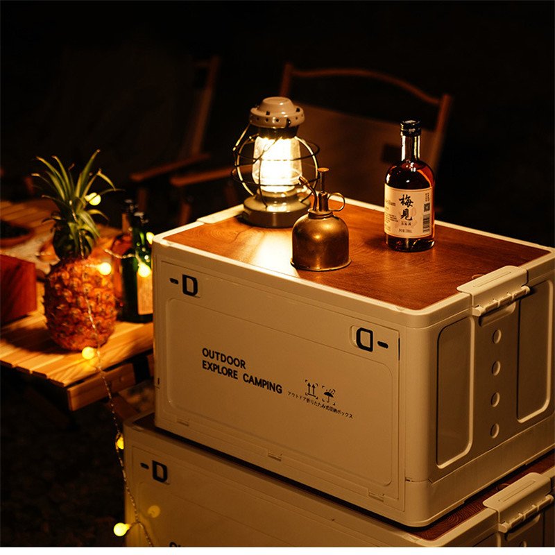 Bafuluo Multifunctional Portable Foldable Camping Storage Box with Wooden Cover for Outdoor Travel Storage KOREAN Plastic Box