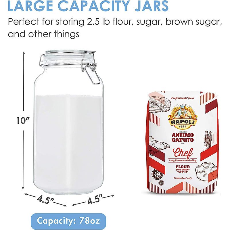 High Quality Kitchen Canisters Food Storage Jars for Flour Cereal Pasta and Canning Glass 340Z 78OZ Storage Bottles & Jars Cover
