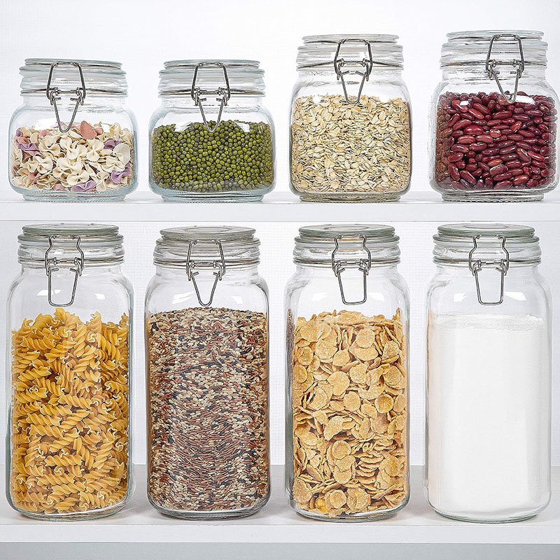 High Quality Kitchen Canisters Food Storage Jars for Flour Cereal Pasta and Canning Glass 340Z 78OZ Storage Bottles & Jars Cover