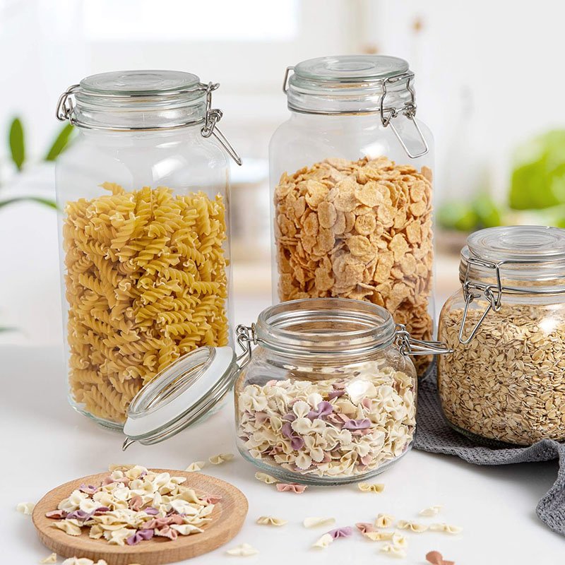 High Quality Kitchen Canisters Food Storage Jars for Flour Cereal Pasta and Canning Glass 340Z 78OZ Storage Bottles & Jars Cover