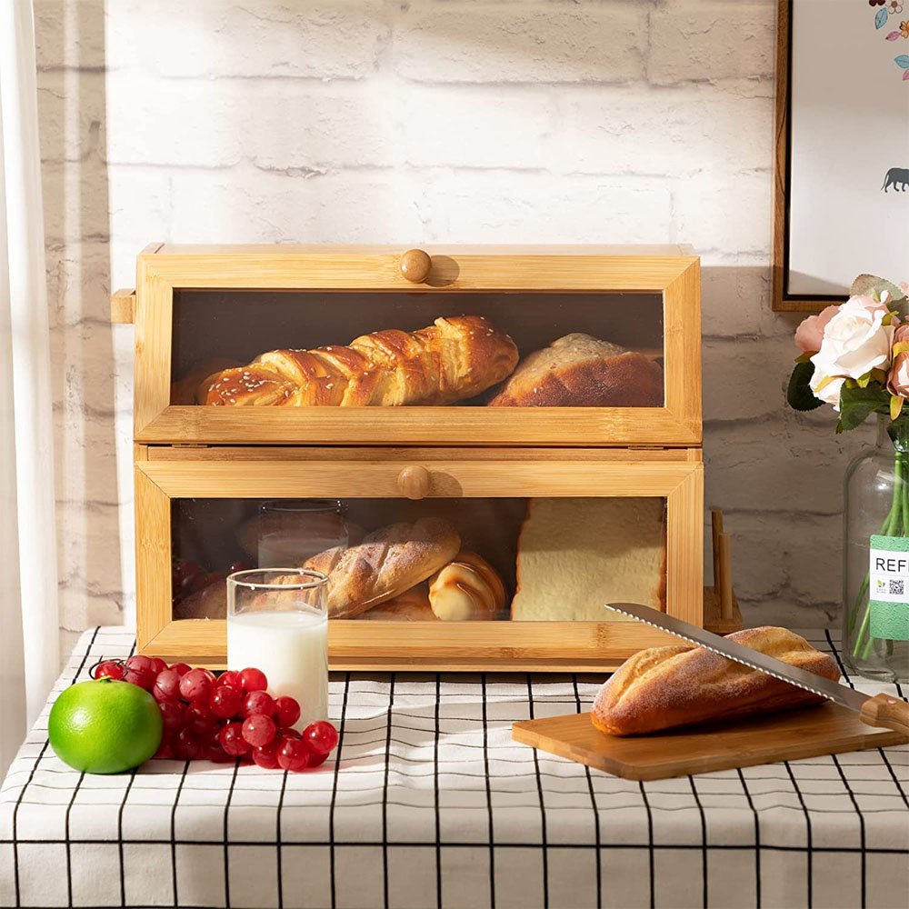 Double deck kitchen countertop storage box transparent window tool bracket home storage window box