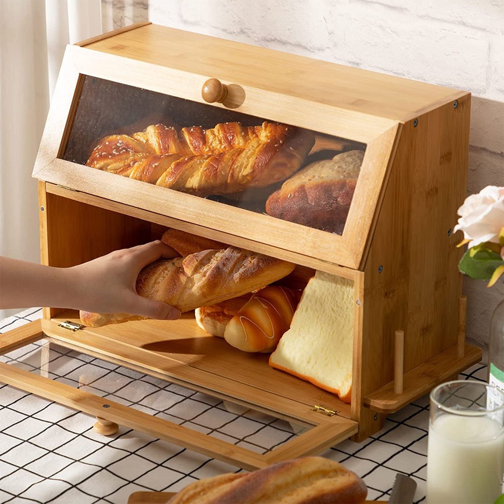 Double deck kitchen countertop storage box transparent window tool bracket home storage window box