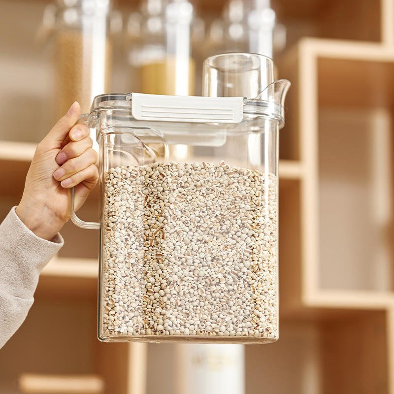 Hot sell Transparent PET Airtight Grain Jar Plastic Sealed Tank Rice Dry Food Cereal Storage Containers With Measuring Cup