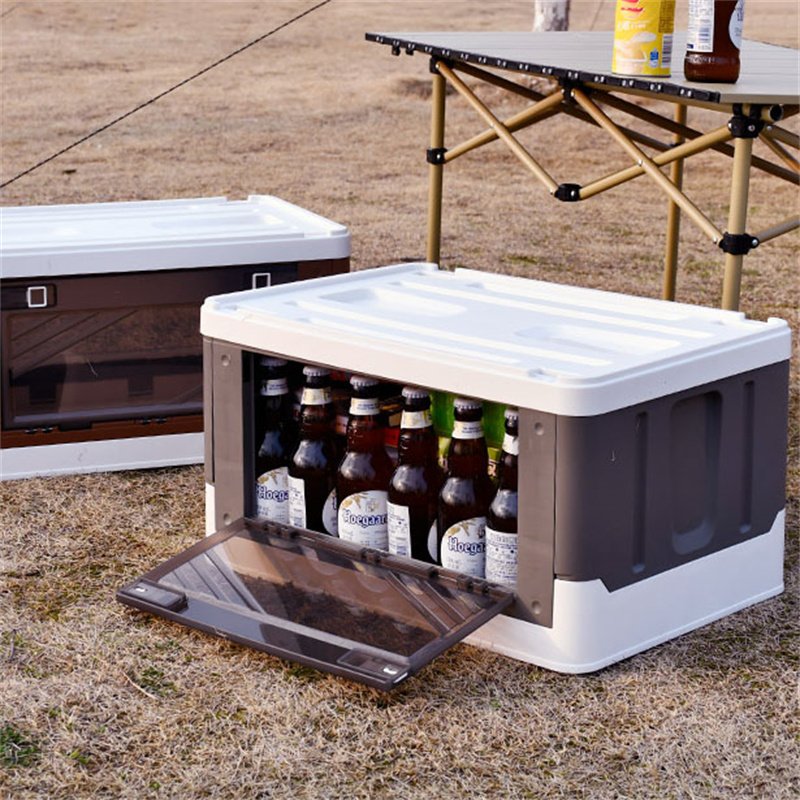 New Front Drop Side Door Open Adjustable Handle Portable Camping Organizer Folding Storage Box with Wheels Foldable Plastic