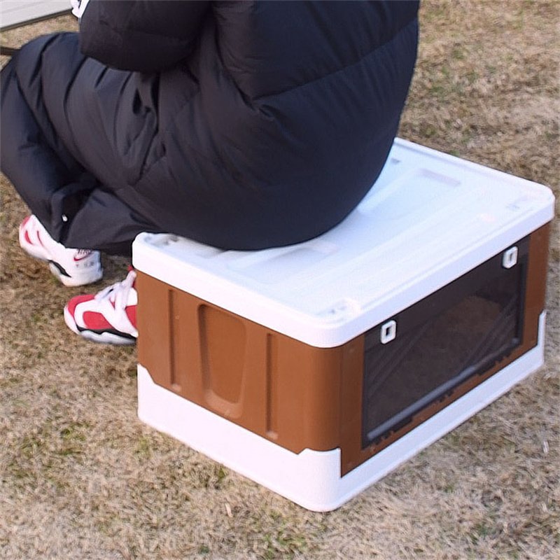 New Front Drop Side Door Open Adjustable Handle Portable Camping Organizer Folding Storage Box with Wheels Foldable Plastic
