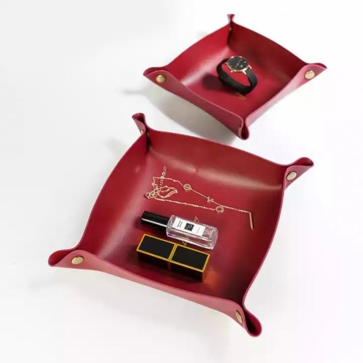 Desktop Storage Tray Leather Key Plate Home Decoration Dice Tray key Wallet Coins PU leather folding Storage Box Wholesale