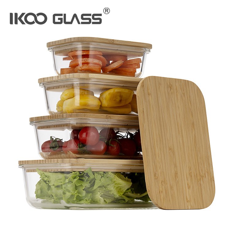 New design Borosilicate Glass Food Storage Container with Airtight Bamboo lid/Bento Lunch Box