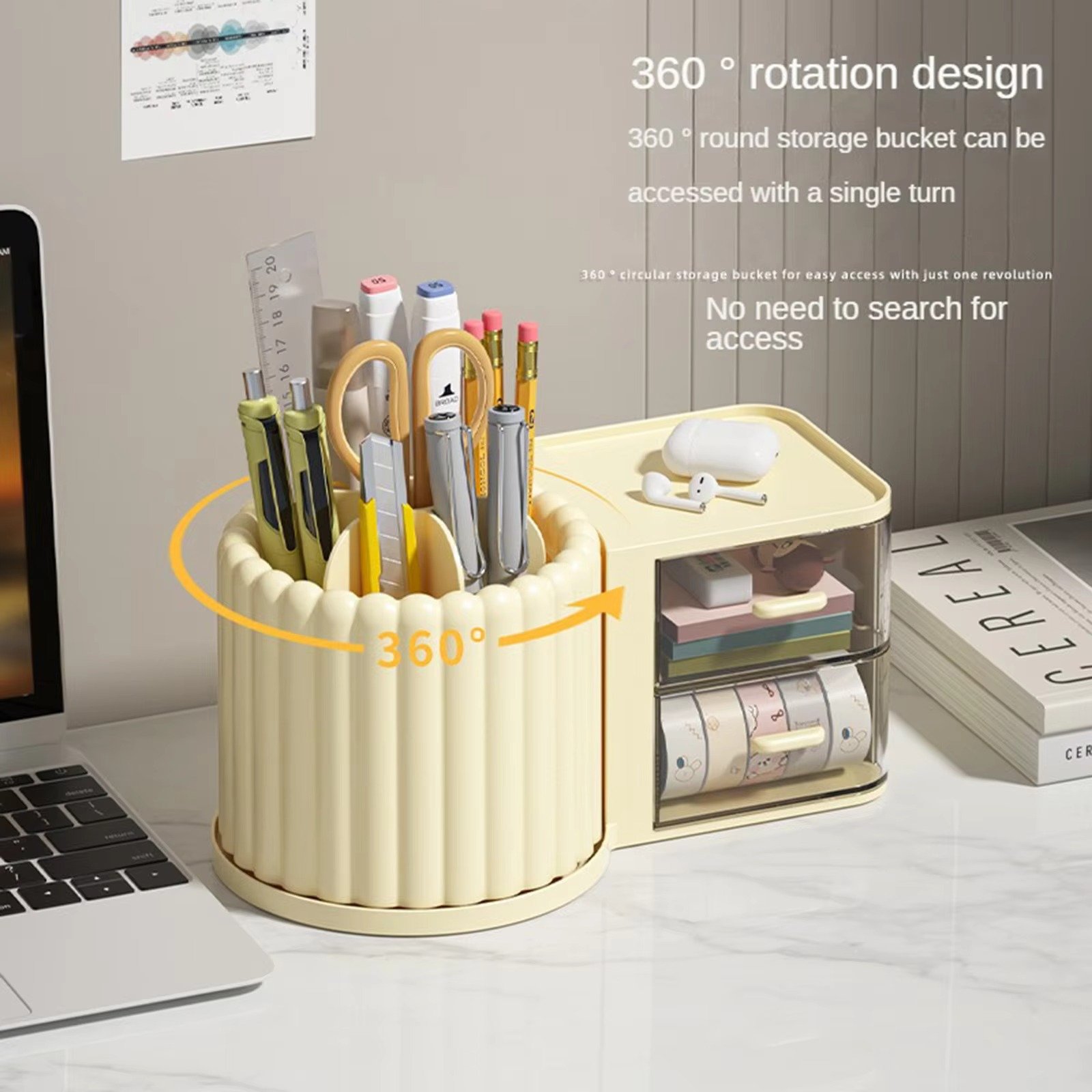 Multi functional desktop compartment drawer style stationery storage box, oblique insertion pencil storage box