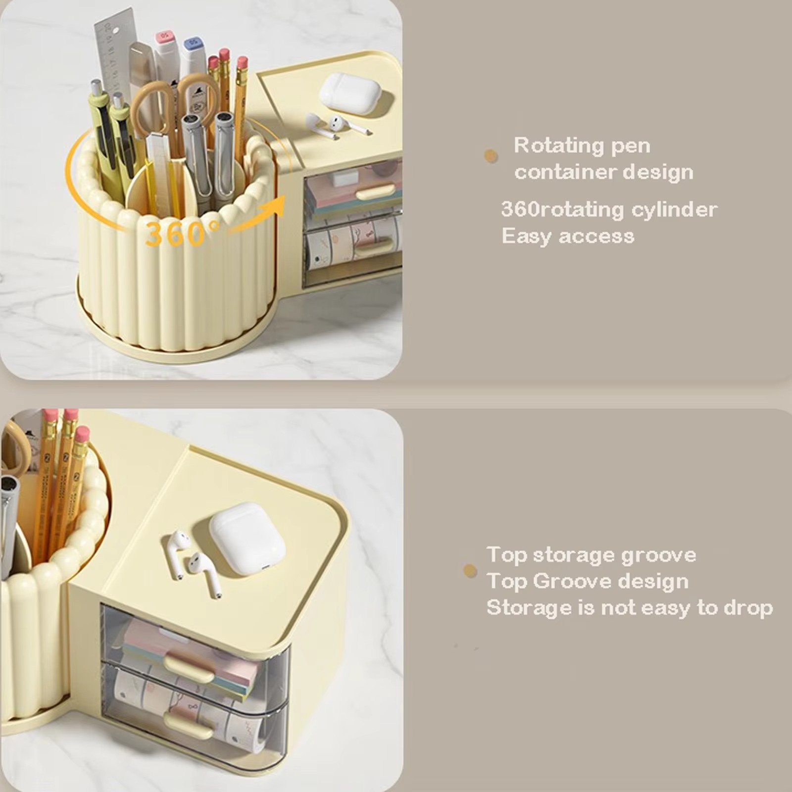 Multi functional desktop compartment drawer style stationery storage box, oblique insertion pencil storage box