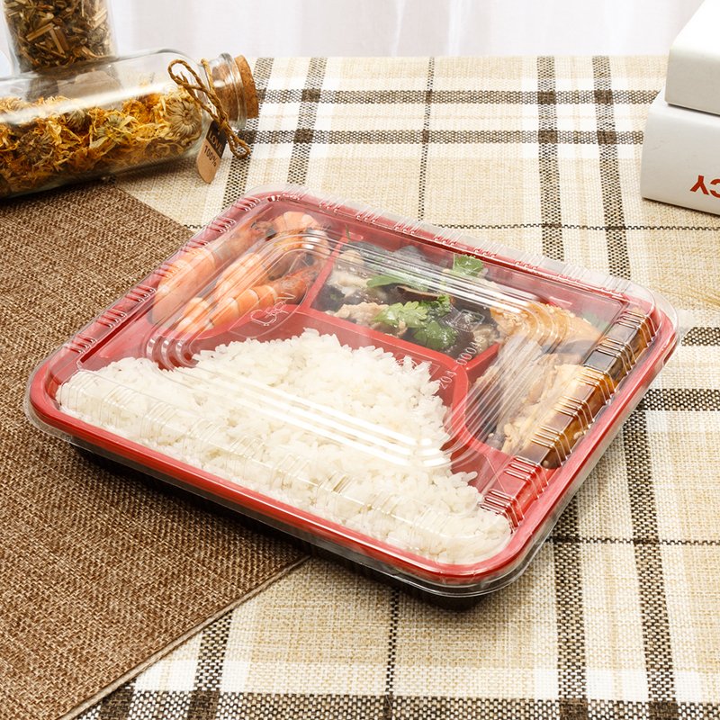 Disposable 1L GX33001 Plastic Lunch Boxes 3 Compartment Microwavable Food Storage Takeaway Rectangular Container Food Grade
