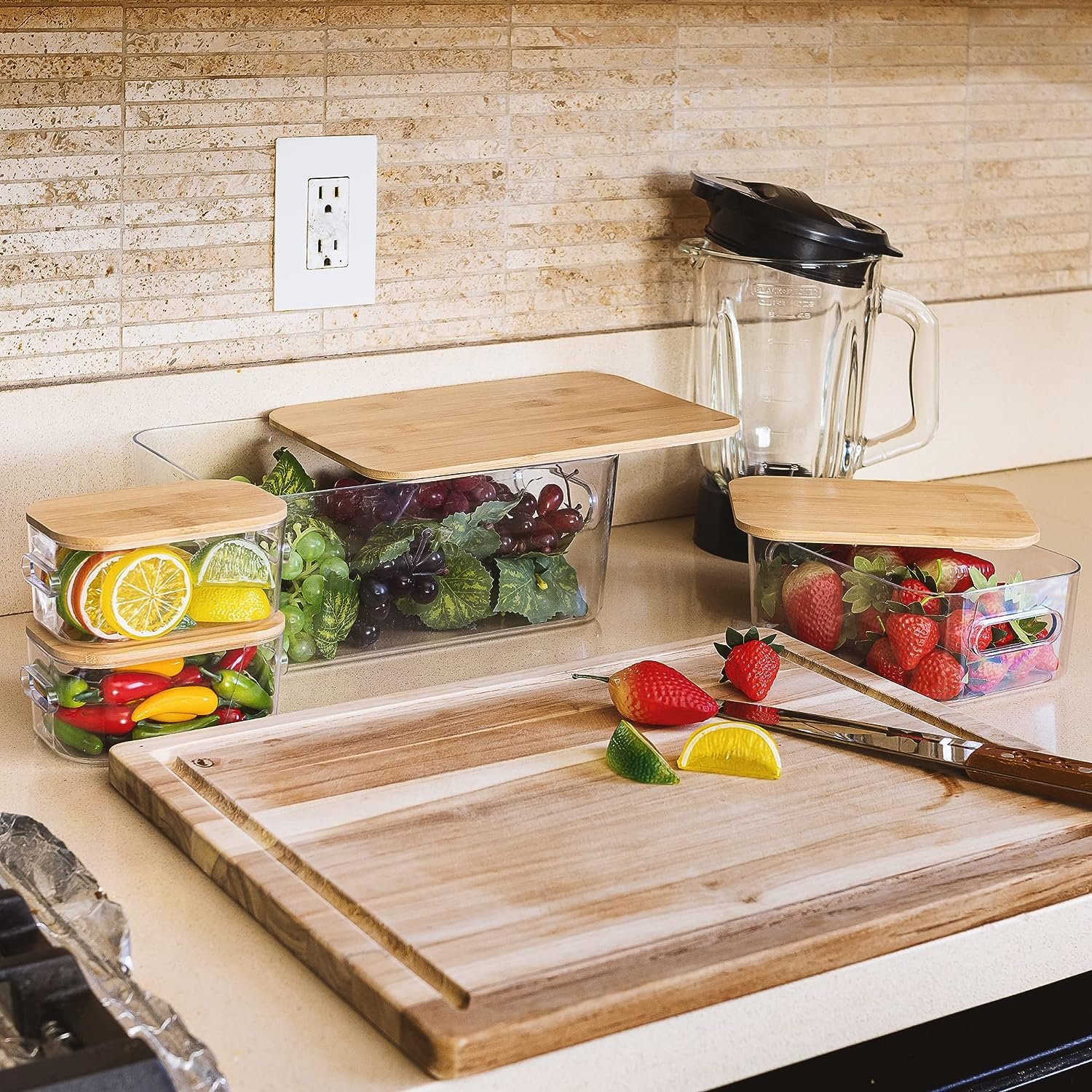 Food storage container with Eco-Friendly - Bamboo lids, Kitchen Pantry Organization Storage bins for fridge freezer Food