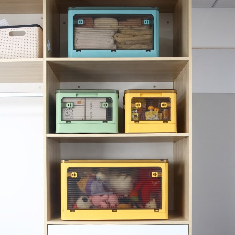 Large capacity stackable folding home organizer toys books clothes 4sides open portable plastic foldable storage box