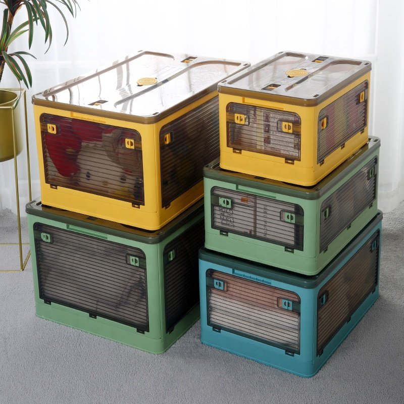 Large capacity stackable folding home organizer toys books clothes 4sides open portable plastic foldable storage box