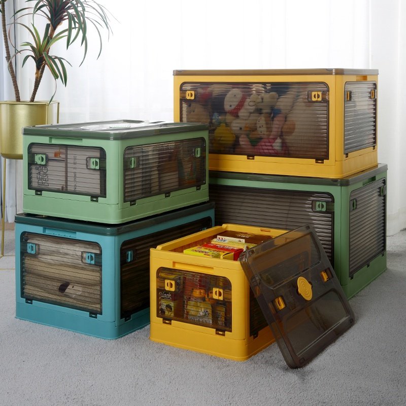 Large capacity stackable folding home organizer toys books clothes 4sides open portable plastic foldable storage box