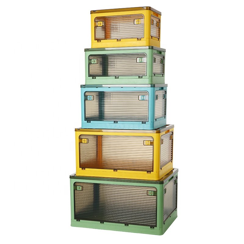 Large capacity stackable folding home organizer toys books clothes 4sides open portable plastic foldable storage box
