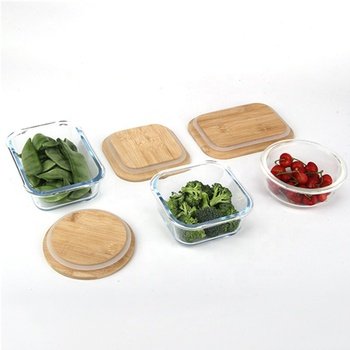 Sample Available Glass Food Storage Container with Bamboo lid Bento Lunch Box