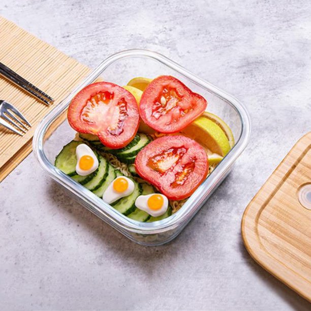 Sample Available Glass Food Storage Container with Bamboo lid Bento Lunch Box