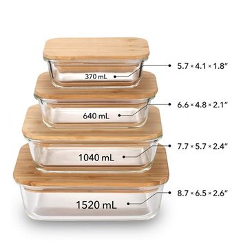 Sample Available Glass Food Storage Container with Bamboo lid Bento Lunch Box