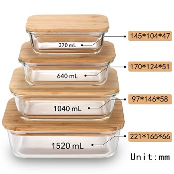 Sample Available Glass Food Storage Container with Bamboo lid Bento Lunch Box