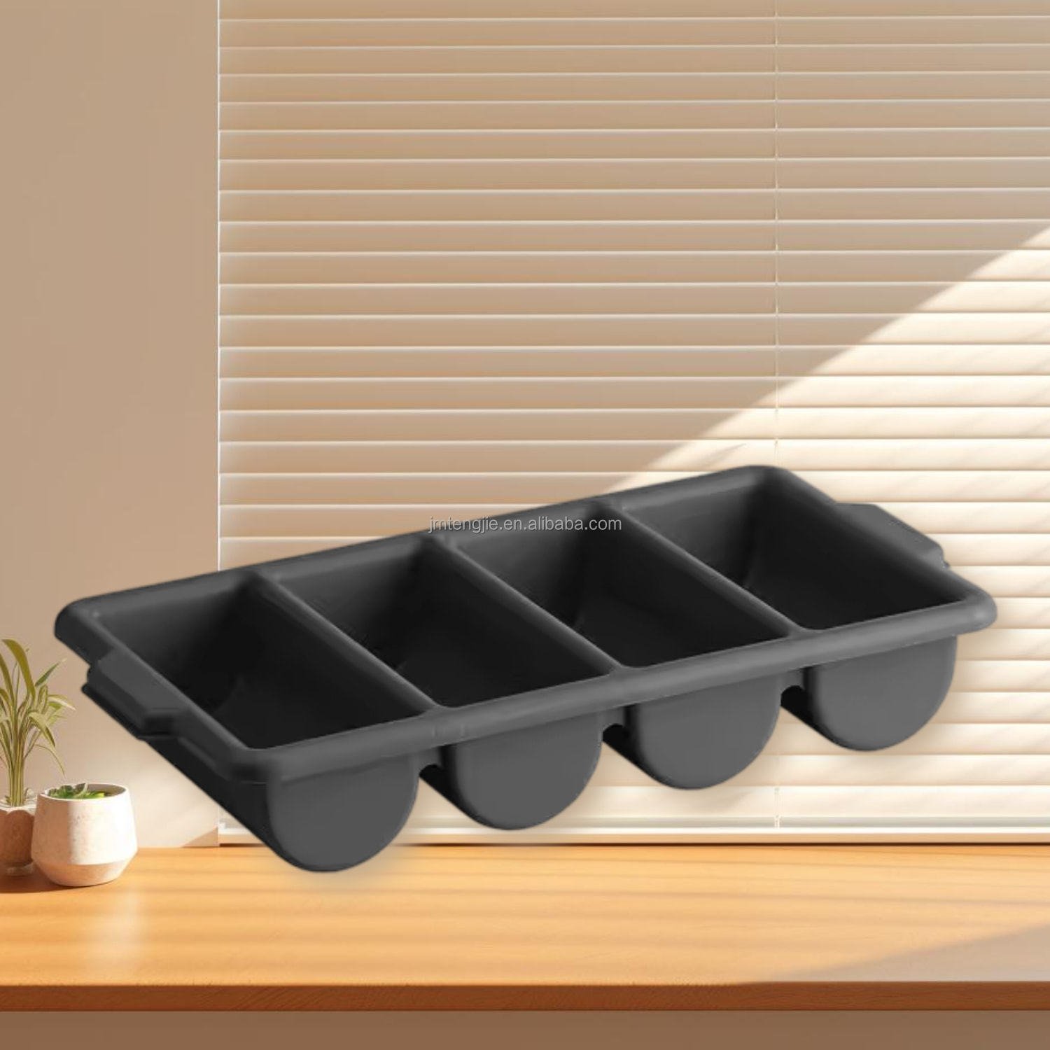 4 Compartment Plastic Cutlery Bin Box Commercial 4 Grids Plastic Cutlery Bin Box