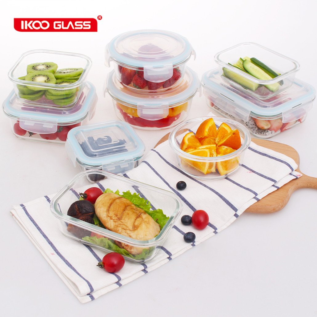 IKOO Wholesale custom logo glass storage container food with lid