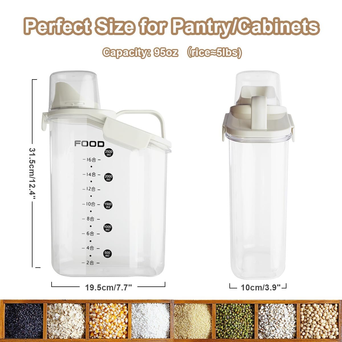 2800ML Plastic Bulk Food Storage Container Grain Transparent Tank Rice Barrel Cereal Dispenser with silicone sealing ring