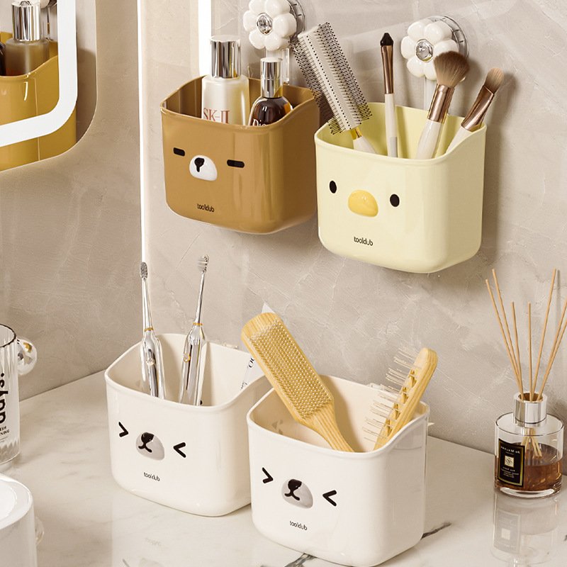 Suction Cup Bathroom Shelf with Perforation-Free Storage Box Wall-Mounted Makeup Storage Frame for Toiletries