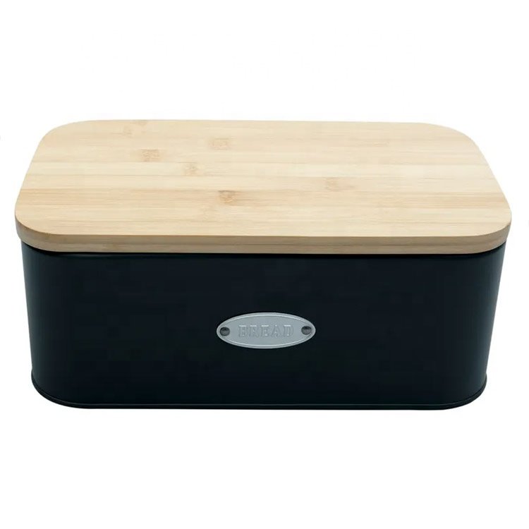 Food-grade White Oval Kitchen Countertop Metal Bread Box Bread Bin Bread Storage Container With Bamboo Cutting Board Lid