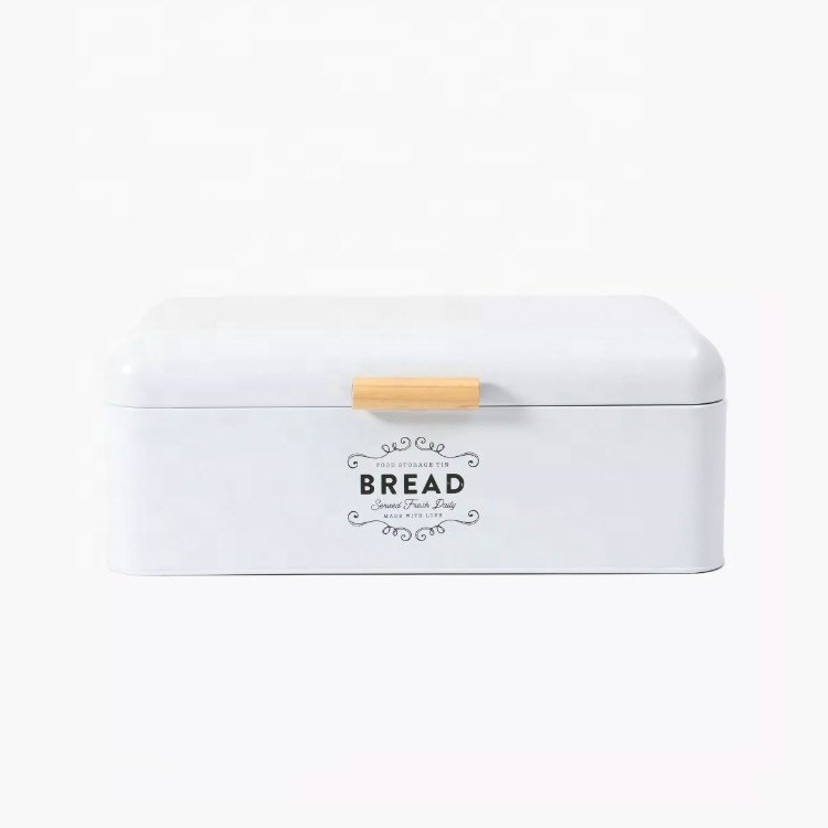 Food-grade White Oval Kitchen Countertop Metal Bread Box Bread Bin Bread Storage Container With Bamboo Cutting Board Lid