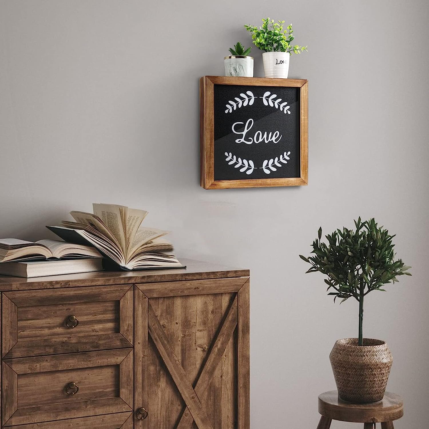 Rural style hidden storage box with secret layer multi-functional decorative wooden blackboard display wall hanger