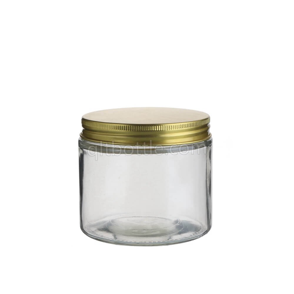 Home Kitchen Used Straight sided 280m 380ml 500ml Honey Jam Food Storage Glass Jar With Aluminum Lid Sustainable Glass Mason Jar