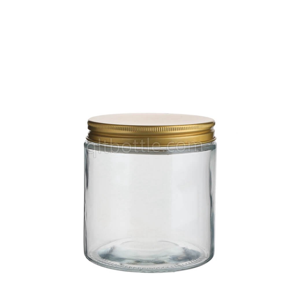 Home Kitchen Used Straight sided 280m 380ml 500ml Honey Jam Food Storage Glass Jar With Aluminum Lid Sustainable Glass Mason Jar