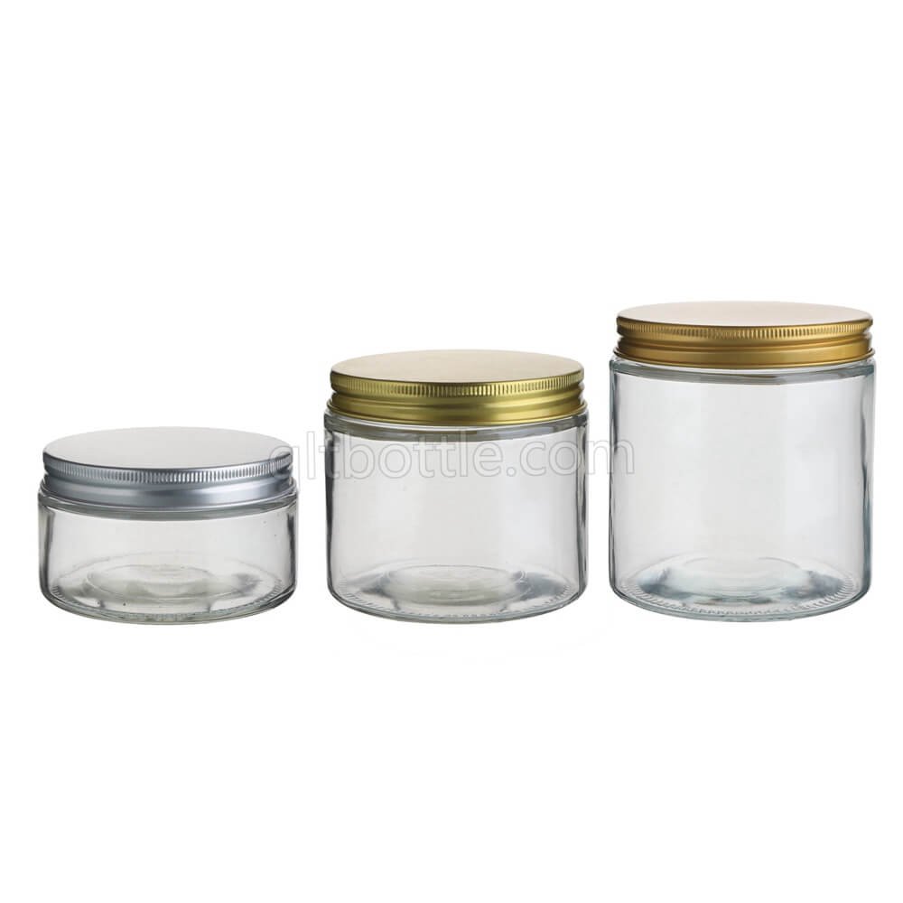 Home Kitchen Used Straight sided 280m 380ml 500ml Honey Jam Food Storage Glass Jar With Aluminum Lid Sustainable Glass Mason Jar