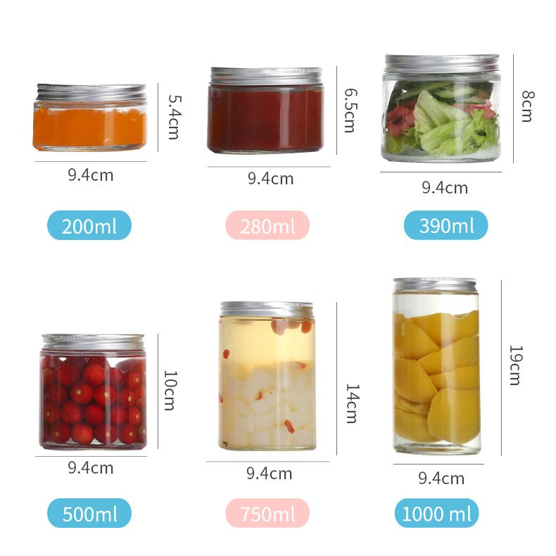 Home Kitchen Used Straight sided 280m 380ml 500ml Honey Jam Food Storage Glass Jar With Aluminum Lid Sustainable Glass Mason Jar
