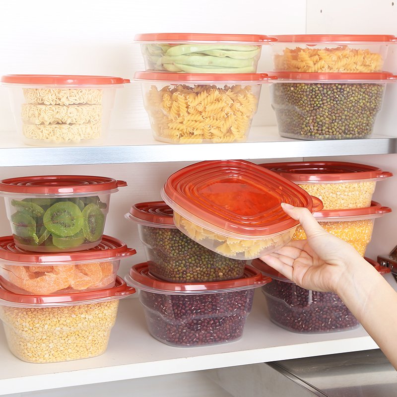 15pcs/set Kitchen Organizer Grains Beans Storage Jar Keep Fresh Food Storage Box Refrigerator Food Sealed Crisper Container